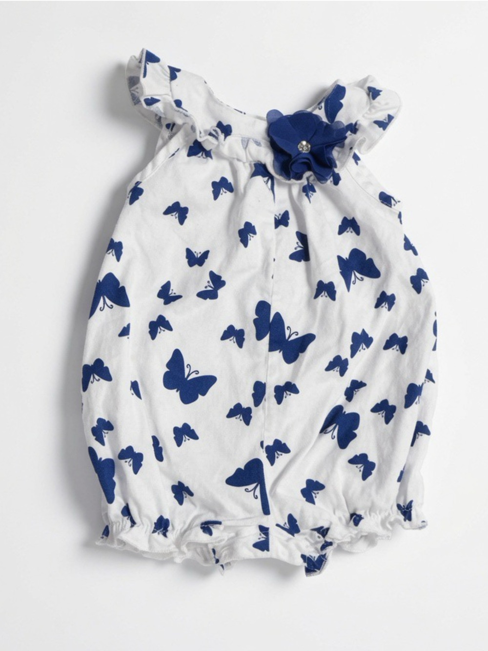 5 for $15! Girls White and Navy Butterfly Print Romper - Kids Accessories‎